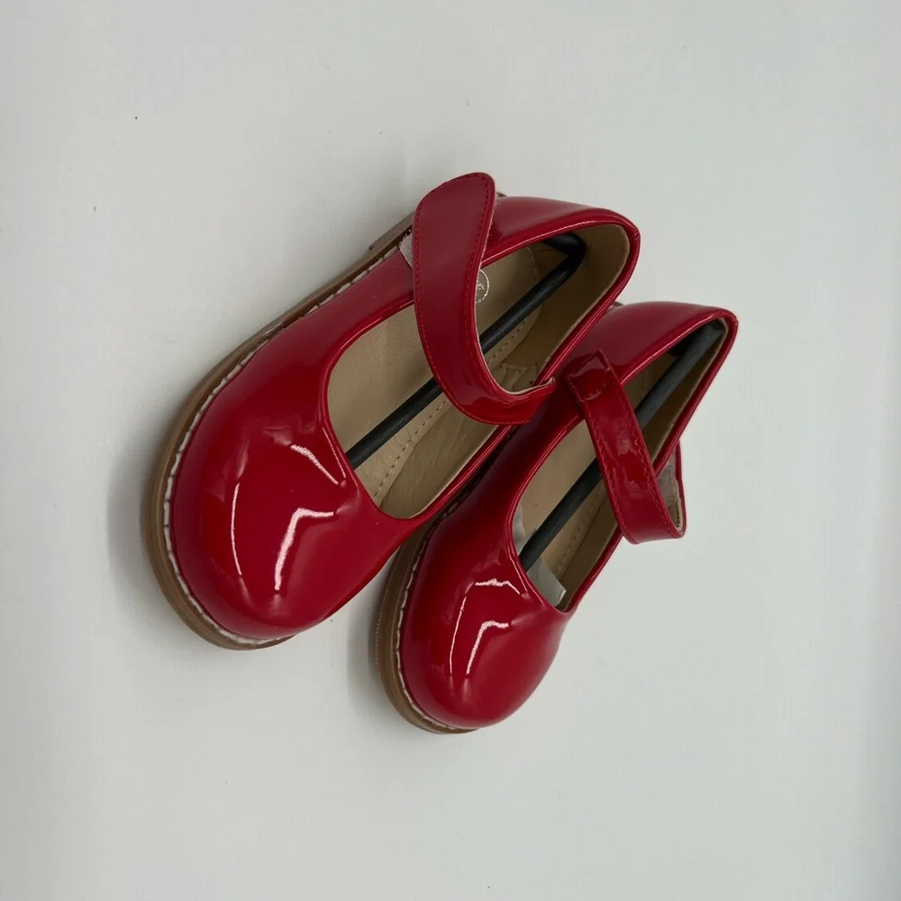 Isinser Girls Flats School Uniform Shoes Ceremony Dress Shoes Casual Shoes RED